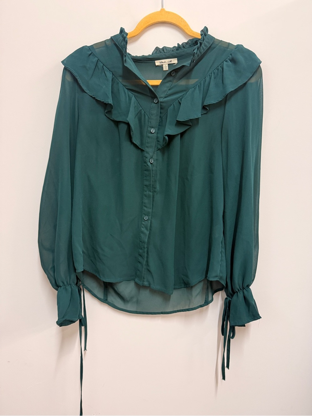 bleuh ciel Teal Ruffle-Trim Button Blouse
